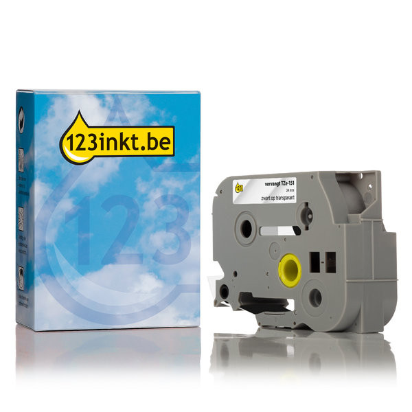 123inkt huismerk vervangt Brother TZe-151 tape zwart op transparant 24 mm TZe151C 080439 - 1