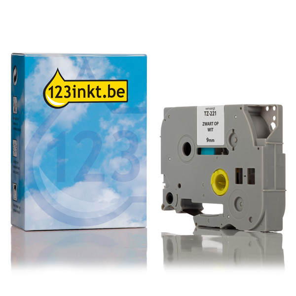 123inkt huismerk vervangt Brother TZe-221 tape zwart op wit 9 mm TZe221C 080403 - 1