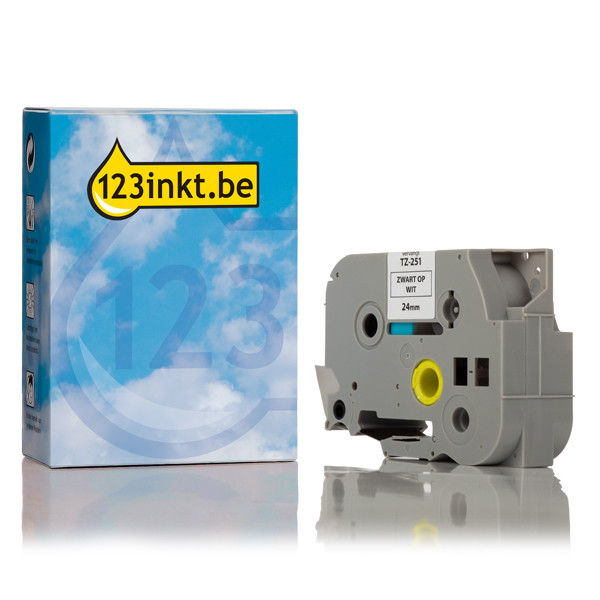 123inkt huismerk vervangt Brother TZe-251 tape zwart op wit 24 mm TZe251C 080409 - 1