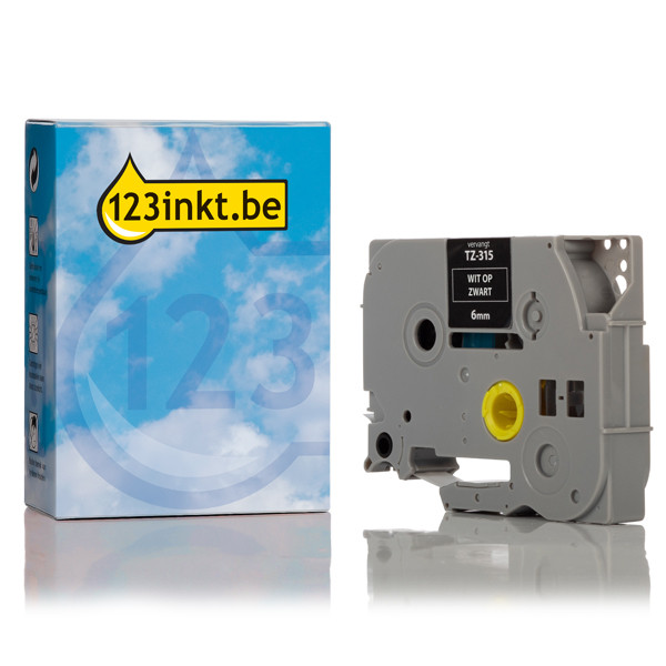 123inkt huismerk vervangt Brother TZe-315 tape wit op zwart 6 mm TZe315C 080459 - 1