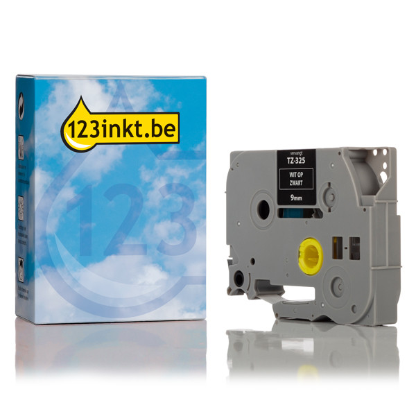 123inkt huismerk vervangt Brother TZe-325 tape wit op zwart 9 mm TZe325C 080461 - 1