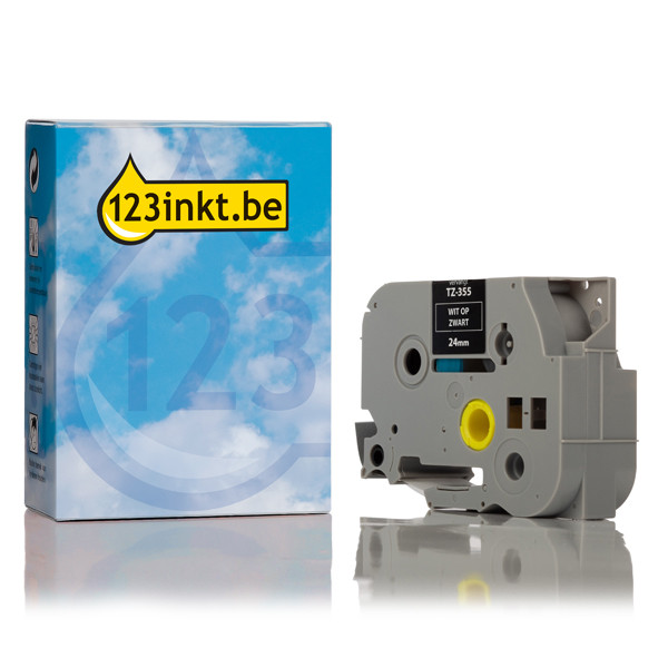 123inkt huismerk vervangt Brother TZe-355 tape wit op zwart 24 mm TZe355C 080427 - 1