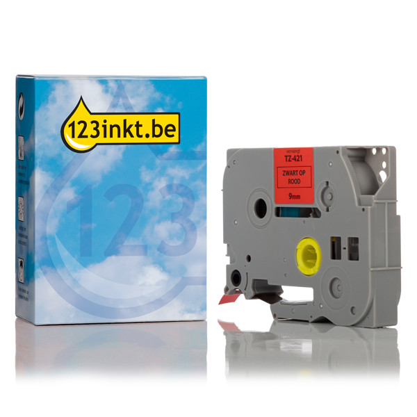 123inkt huismerk vervangt Brother TZe-421 tape zwart op rood 9 mm TZe421C 080471 - 1