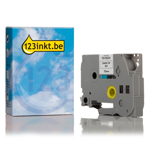 123inkt huismerk vervangt Brother TZe-FX231 Flexi ID tape zwart op wit 12 mm TZeFX231C 080817 - 1