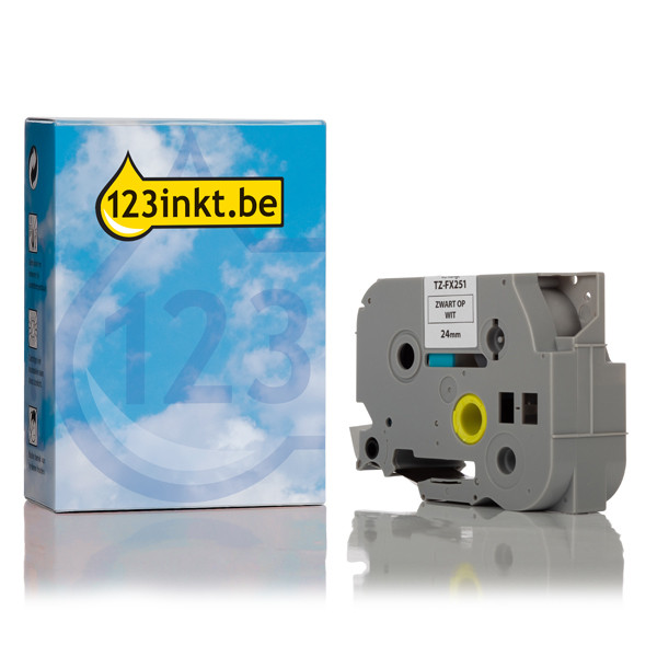 123inkt huismerk vervangt Brother TZe-FX251 Flexi ID tape zwart op wit 24 mm TZeFX251C 080821 - 1