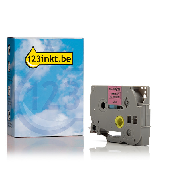 123inkt huismerk vervangt Brother TZe-MQE31 tape zwart op pastel roze 12 mm TZEMQE31C 080873 - 1