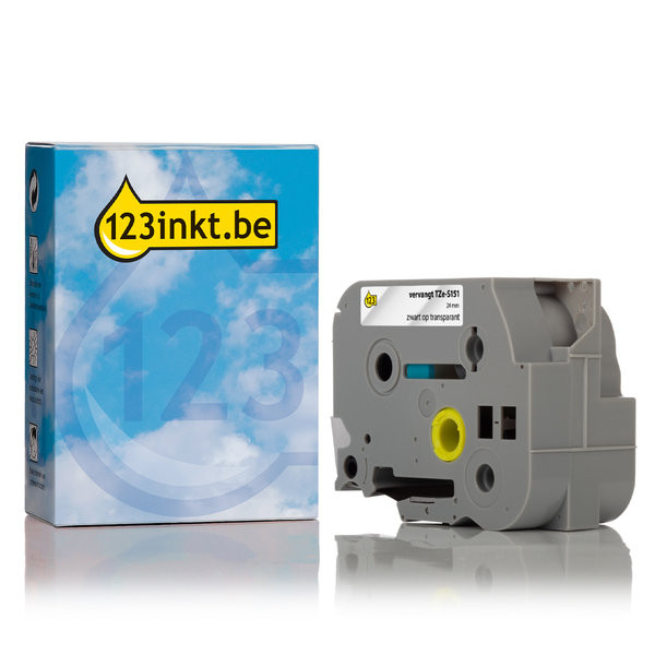 123inkt huismerk vervangt Brother TZe-S151 extra klevend tape zwart op transparant 24 mm TZES151C 080665 - 1