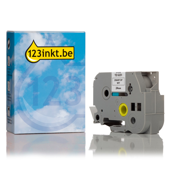 123inkt huismerk vervangt Brother TZe-S251 extra klevend tape zwart op wit 24 mm TZeS251C 080677 - 1