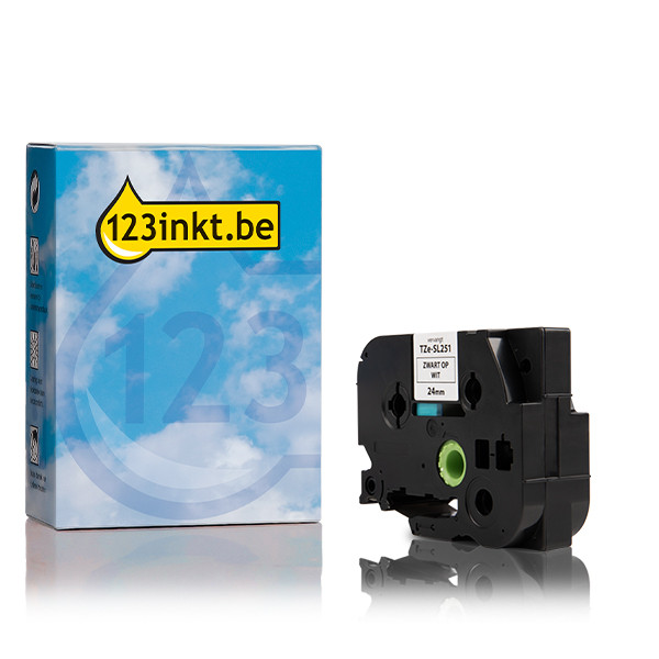 123inkt huismerk vervangt Brother TZe-SL251 zelflaminerend tape zwart op wit 24 mm TZESL251C 080841 - 1