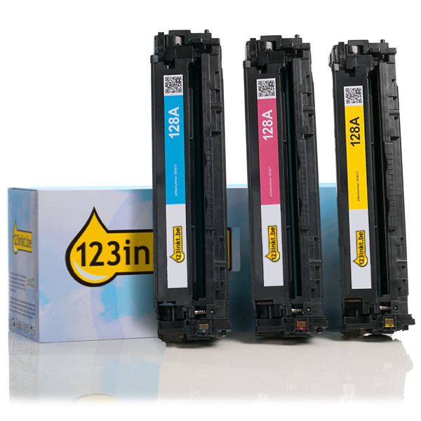 123inkt huismerk vervangt HP 128A (CF371AM) multipack cyaan/magenta/geel CF371AMC 054761 - 1