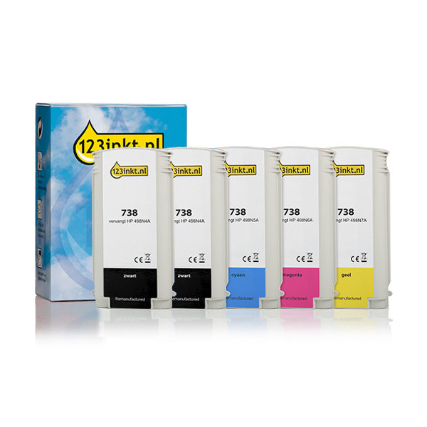 123inkt huismerk vervangt HP 738 multipack 2x zwart + 3 kleuren  160736 - 1