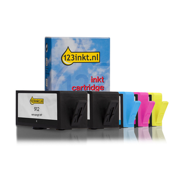 123inkt huismerk vervangt HP 912 multipack 2x zwart + 3 kleuren 160742 - 1
