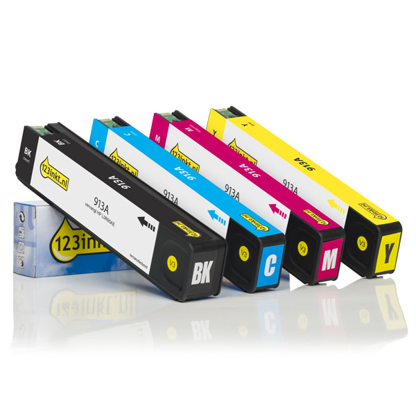 123inkt huismerk vervangt HP 913A multipack zwart/cyaan/magenta/geel  160178 - 1