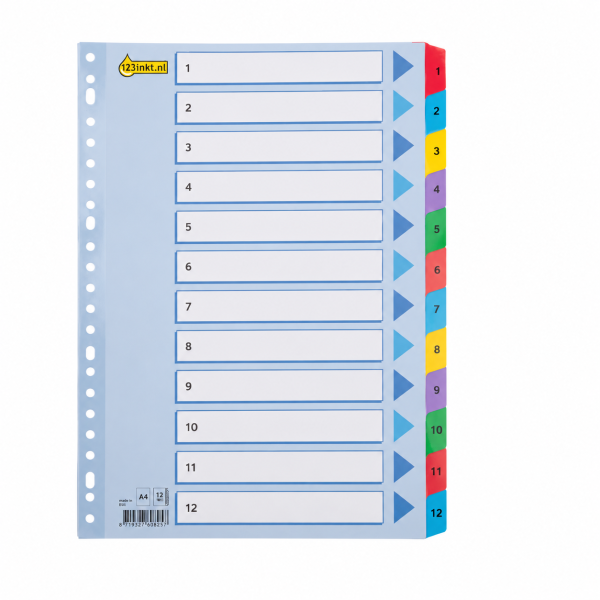 123inkt kartonnen tabbladen A4 met 12 tabs (23-gaats) 301621 - 1
