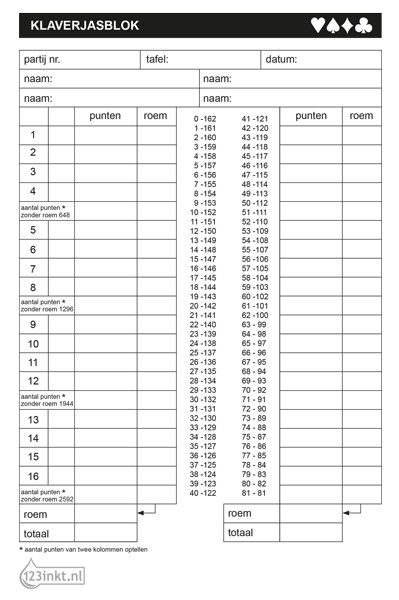 123inkt klaverjasblok 210 x 148 mm (50 vellen) 300099 - 1