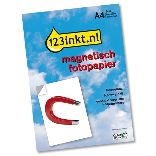 123inkt magnetisch fotopapier hoogglans A4 (5 vellen) 060950 - 1