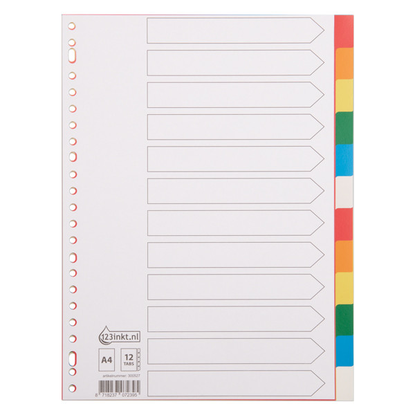 123inkt plastic tabbladen A4 gekleurd met 12 tabs (23-gaats) 300527 - 1