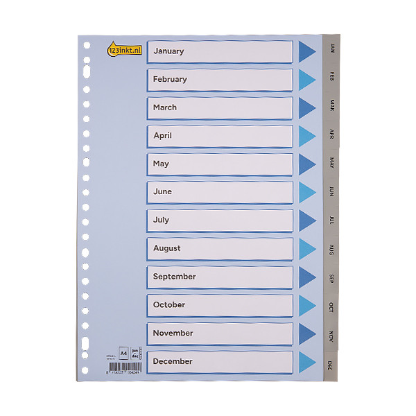 123inkt plastic tabbladen A4 grijs jan-dec (23-gaats) 100114C 301619 - 1