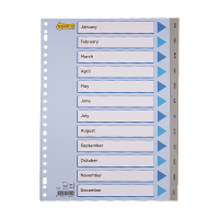 123inkt plastic tabbladen A4 grijs jan-dec (23-gaats) 100114C 301619