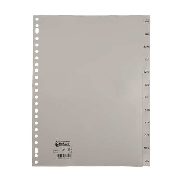 123inkt plastic tabbladen A4 grijs met 12 tabs maanden (23-gaats) G412JMC 301535 - 1