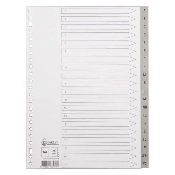 123inkt plastic tabbladen A4 grijs met 20 tabs A-Z (23-gaats) 300528 - 1