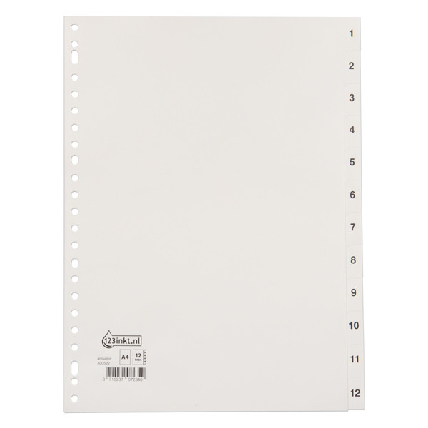 123inkt plastic tabbladen A4 wit met 12 tabs 1-12 (23-gaats) 100153C 300522 - 1