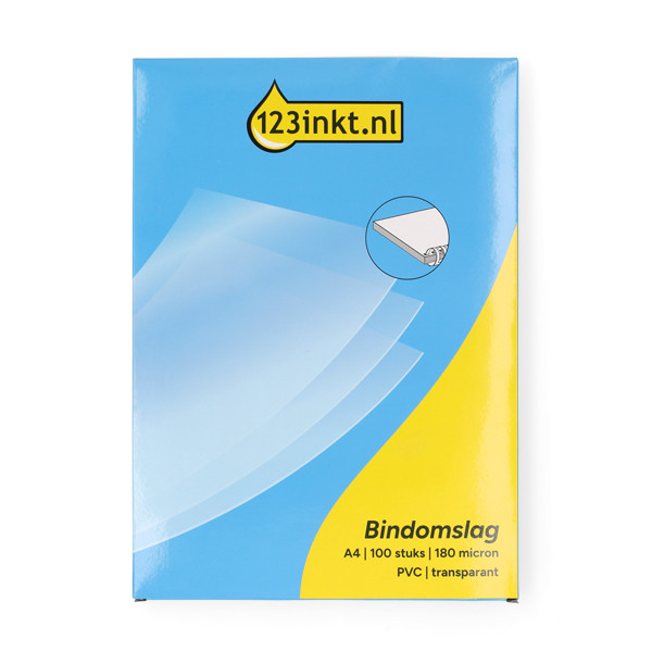 123inkt pvc bindomslag 180 micron transparant A4 (100 stuks) 303181 - 1