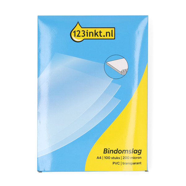 123inkt pvc bindomslag 200 micron transparant A4 (100 stuks) 303182 - 1
