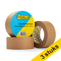 123inkt verpakkingstape bruin papier 50 mm x 50 m (3 rollen)  302009