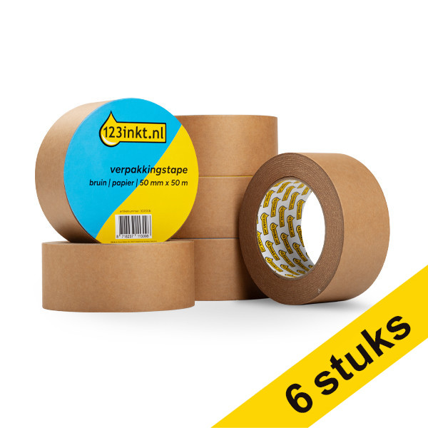 123inkt verpakkingstape bruin papier 50 mm x 50 m (6 rollen)  302010 - 1