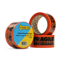 123inkt waarschuwingstape 'Fragile' oranje 50 mm x 66 m (3 rollen) 200.130C 301782