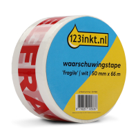 123inkt waarschuwingstape 'Fragile' wit 50 mm x 66 m (1 rol) 07024-00018-03C 301780