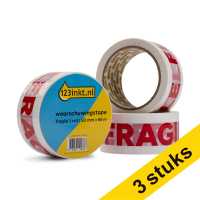 123inkt waarschuwingstape 'Fragile' wit 50 mm x 66 m (3 rollen)  301984