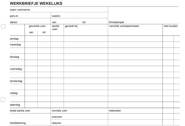 123inkt werkbriefje wekelijks (50 vellen) 2542501500C 30255C 300092 - 1