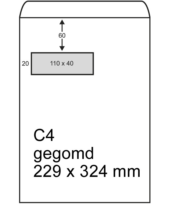 123inkt zak-envelop wit 229 x 324 mm - C4 venster links gegomd (250 stuks) 123-303090 209076 303090C 300945 - 1