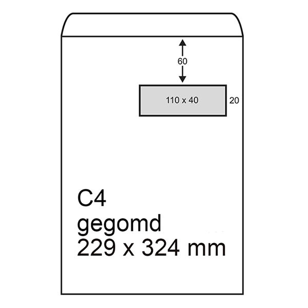 123inkt zak-envelop wit 229 x 324 mm - C4 venster rechts gegomd (250 stuks) 123-303095 300946 - 1