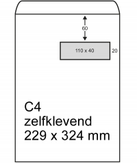 123inkt zak-envelop wit 229 x 324 mm - C4 venster rechts zelfklevend (250 stuks) 123-303595 209082 303595C 300948