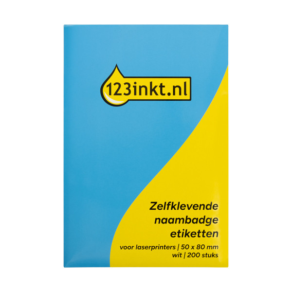 123inkt zelfklevende naambadge-etiketten voor laserprinters 50 x 80 mm wit (200 naambadges) 302325 - 1