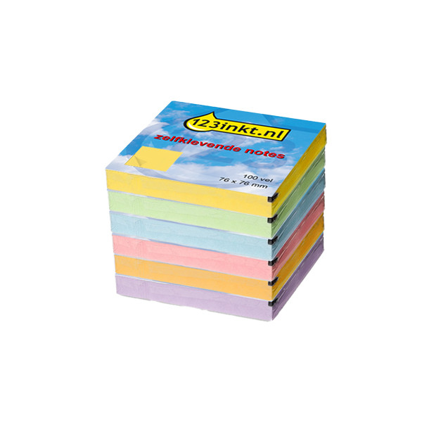123inkt zelfklevende notes multipack 76 x 76 mm (geel/groen/blauw/roze/lila/oranje)  300822 - 1