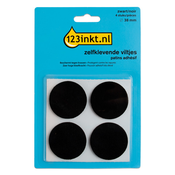 123inkt zelfklevende viltjes rond zwart 38 mm (4 stuks)  301011 - 1