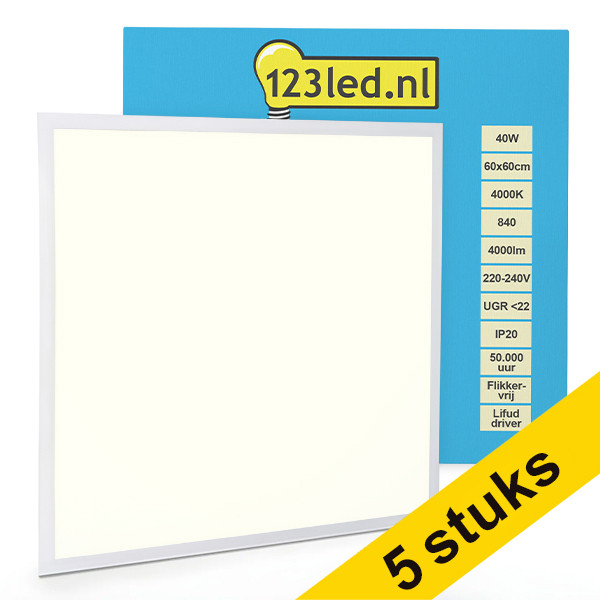 Aanbieding: 5x 123led paneel 60x60 cm helder wit | 4000K | 4000 lumen (40W) LDR08655 - 1