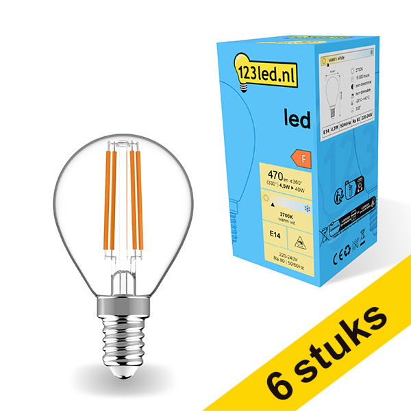 Aanbieding: 6x 123led E14 filament led-lamp kogel 4.5W (40W) LDR01887 - 1
