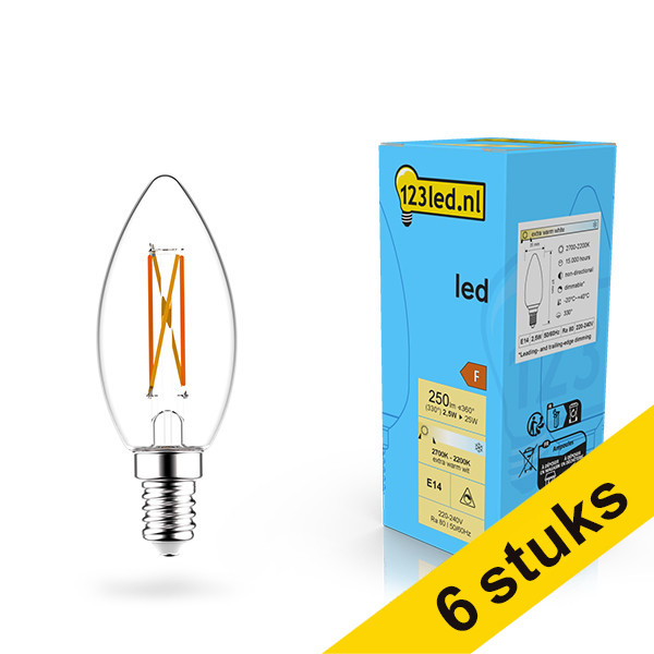 Aanbieding: 6x 123led E14 filament ledlamp kaars dimbaar 2.5w (25w) LDR02069 - 1