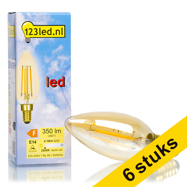 Aanbieding: 6x 123led E14 filament ledlamp kaars goud dimbaar 4.1W (32W) LDR01663 - 1