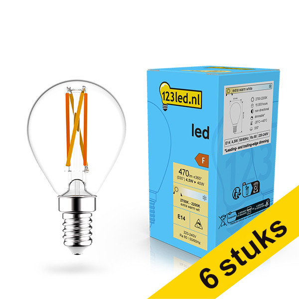 Aanbieding: 6x 123led E14 filament ledlamp kogel dimbaar 4.5w (40w) LDR02077 - 1