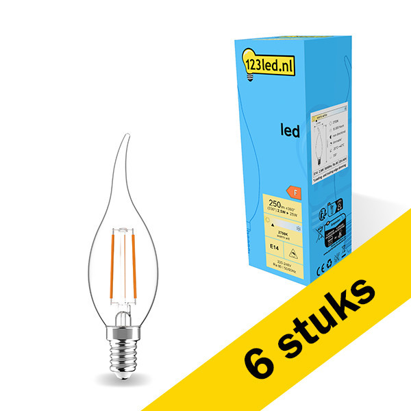 Aanbieding: 6x 123led E14 filament ledlamp sierkaars helder dimbaar 2.8W (25W) LDR01871 - 1