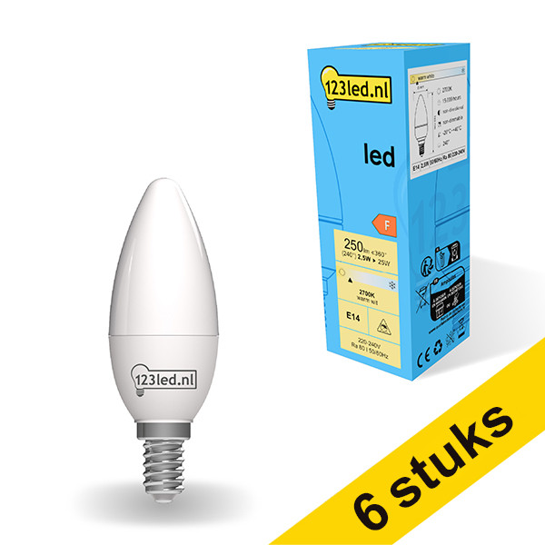 Aanbieding: 6x 123led E14 ledlamp kaars mat 2700K 2.5W (25W) LDR01851 - 1