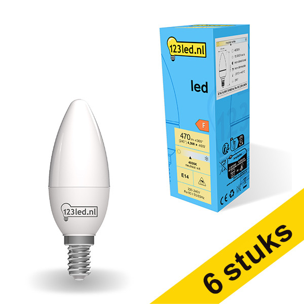 Aanbieding: 6x 123led E14 ledlamp kaars mat 4000K 4.9W (40W) LDR01857 - 1