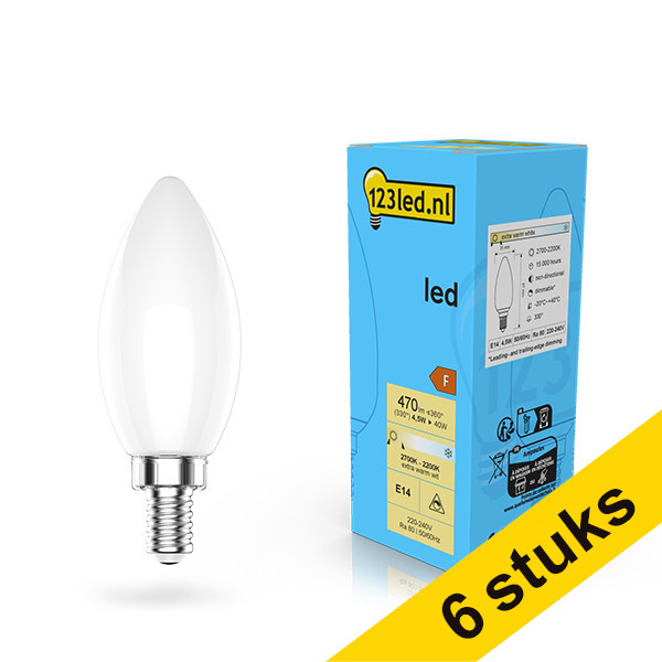 Aanbieding: 6x 123led E14 ledlamp kaars mat dimbaar 4.5w (40w) LDR02081 - 1