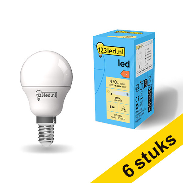 Aanbieding: 6x 123led E14 ledlamp kogel mat 2700K 4.9W (40W) LDR01901 - 1